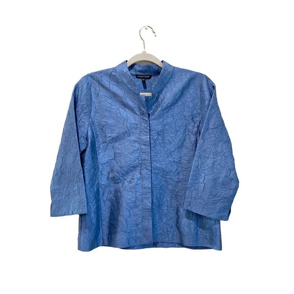 EILEEN FISHER Blue Silk Crinkle Top Size XS Jacket Elegant Minimalist Lagenlook - Picture 1 of 6